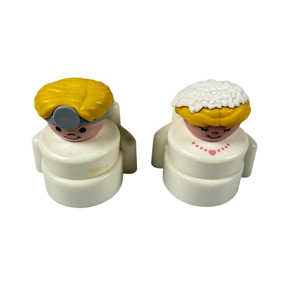 Vintage Fisher Price Chunky Little People White 1990 Doctor Bride Figures 90s